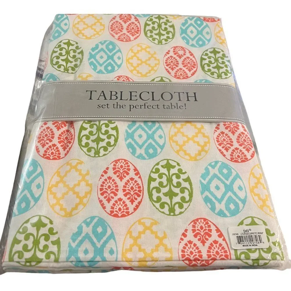 DESIGN Imports Easter Egg Lattice Tablecloth. Bright Easter & Spring Table Decor - Picture 2 of 3